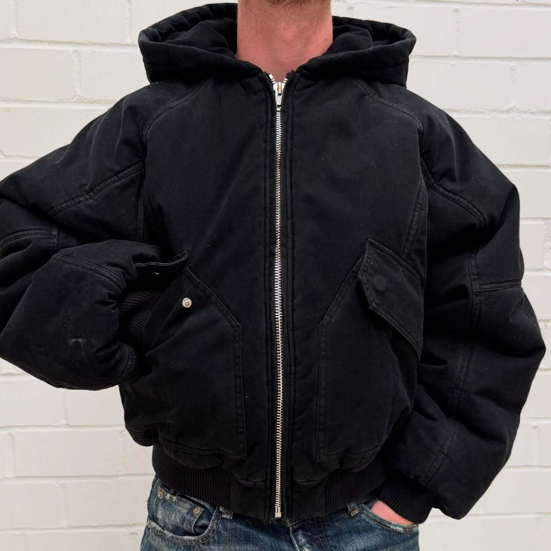 Vintage Zip Hoodie - Мужская утепленная куртка-бомбер из выстиранного холста