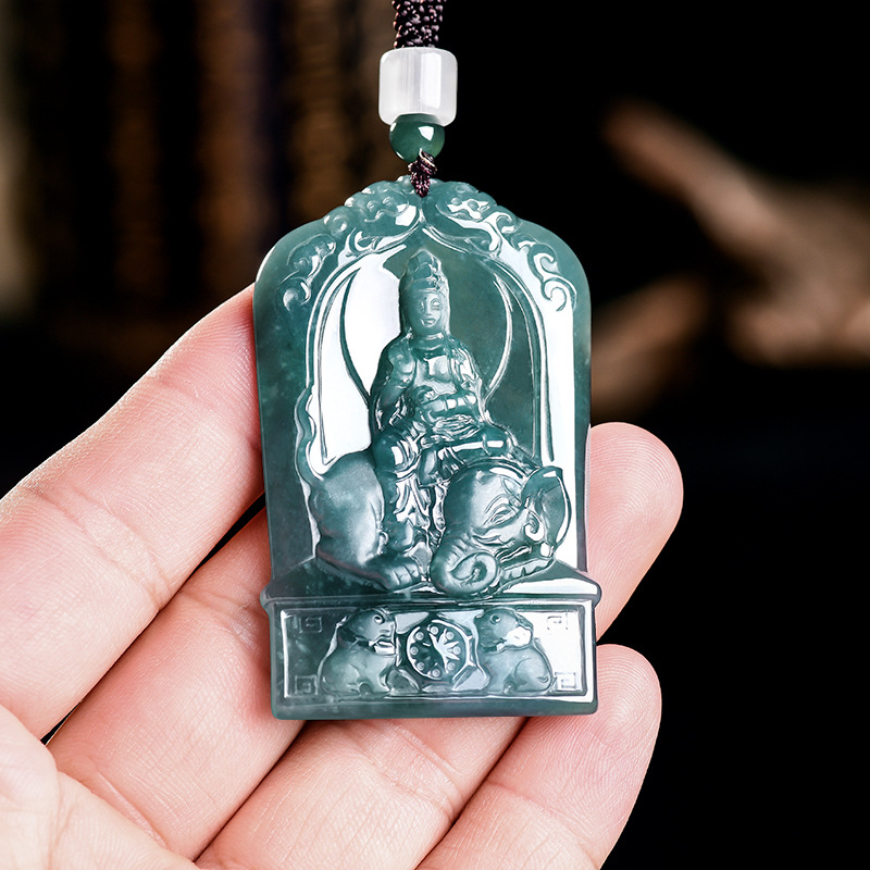 Vintage Necklace - Натуральный бирманский нефритовый кулон Гуаньинь, ожерелье,
