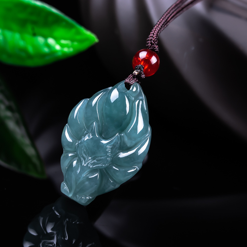 Vintage Necklace - Натуральный бирманский нефритовый кулон-лиса, винтажные аксессуары,