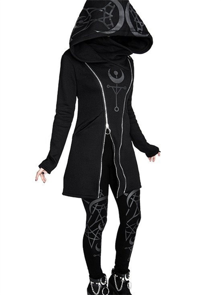 Vintage Zip Hoodie - Женский Длинный свитер с капюшоном, готический