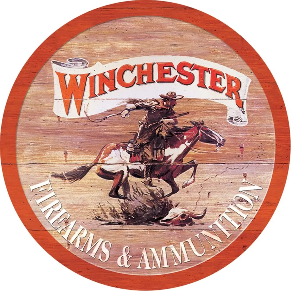 Vintage Collectible Plates - Круглая алюминиевая вывеска Desperate Enterprises Winchester