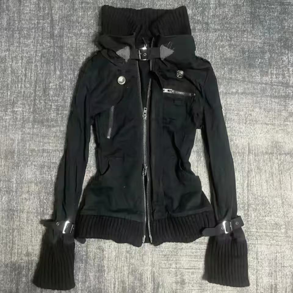 Vintage Zip Hoodie - Женская толстовка Y2K в готическом стиле,