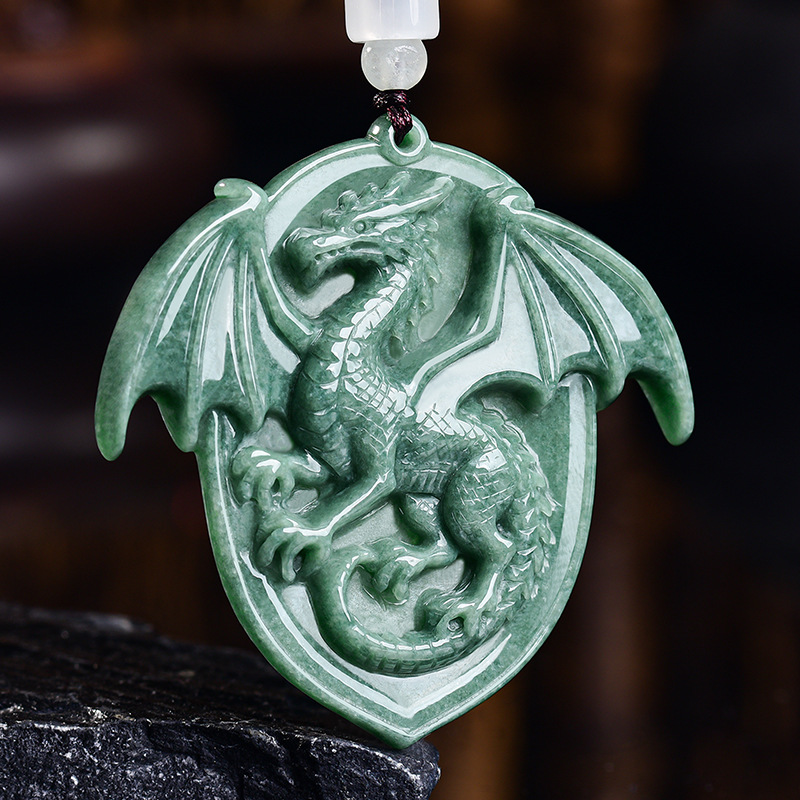 Vintage Necklace - Натуральный бирманский нефритовый кулон-дракон, ожерелье с